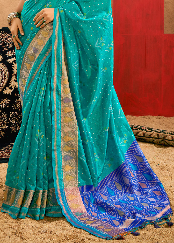 Pacific Blue Patola Silk Saree with Intricate Design