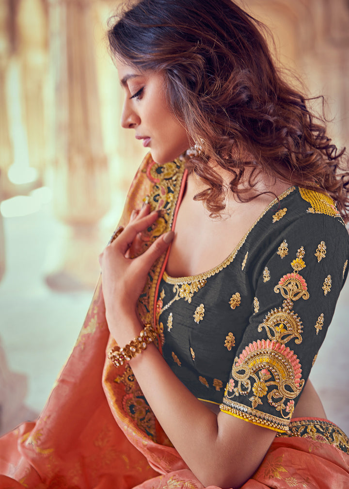 Anchor Grey & Pink Banarasi Silk Lehenga with Zari, Sequins, Khatliwork & Detailed Embroidery