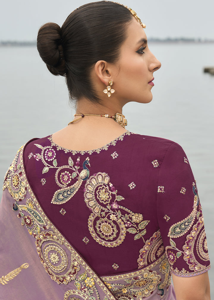 Wisteria Purple Handcrafted Gadwal Silk Saree with Beautiful Embroidery
