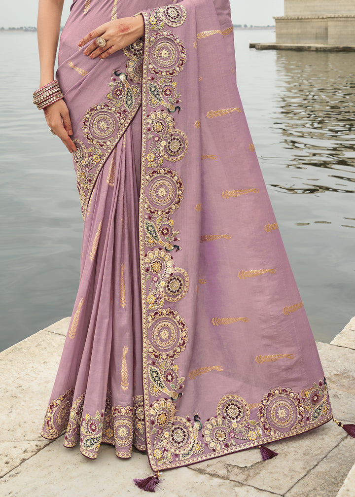 Wisteria Purple Handcrafted Gadwal Silk Saree with Beautiful Embroidery