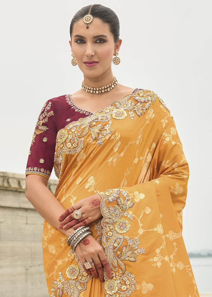 Princeton Orange Handcrafted Gadwal Silk Saree with Beautiful Embroidery