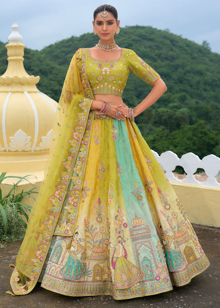 Pear Green Banarasi Silk Lehenga with Heavy Khatli & Embroidery Work