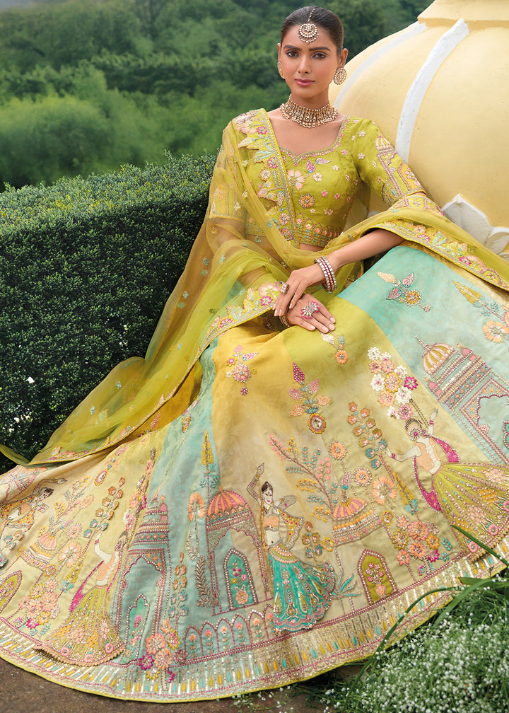 Pear Green Banarasi Silk Lehenga with Heavy Khatli & Embroidery Work