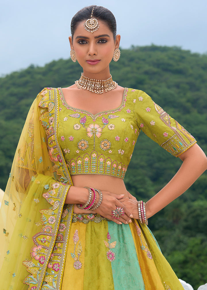Pear Green Banarasi Silk Lehenga with Heavy Khatli & Embroidery Work