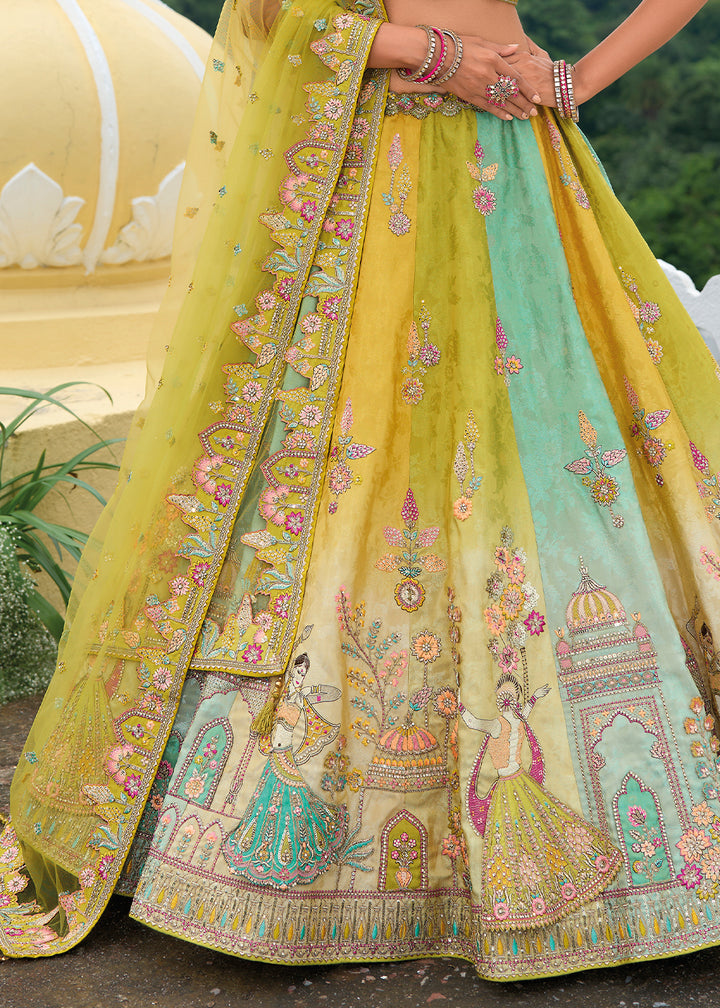 Pear Green Banarasi Silk Lehenga with Heavy Khatli & Embroidery Work