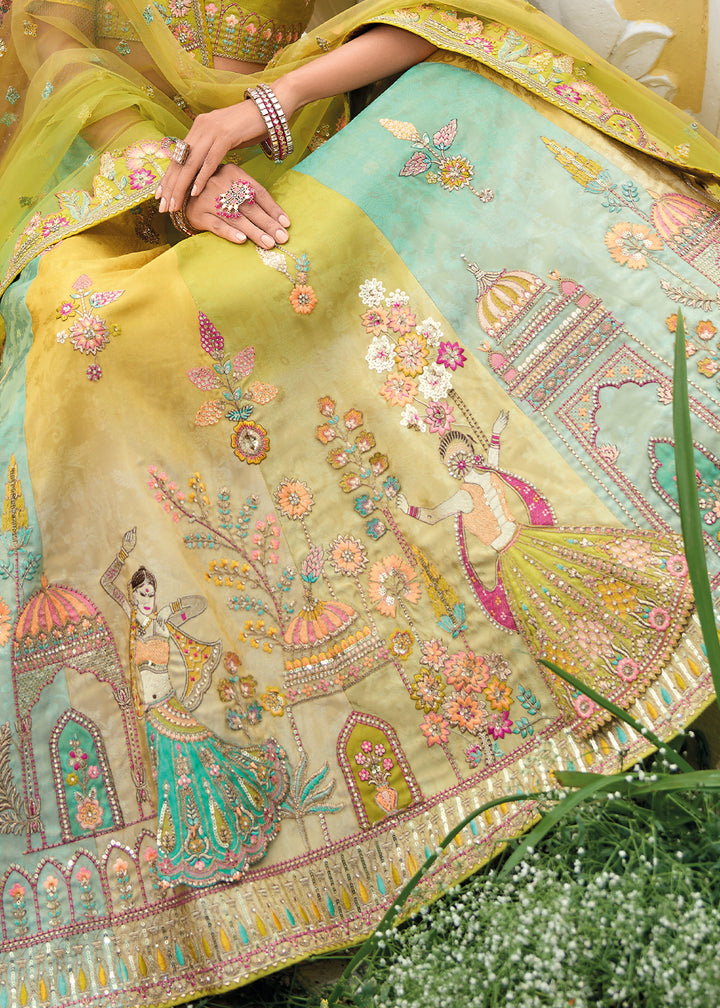 Pear Green Banarasi Silk Lehenga with Heavy Khatli & Embroidery Work