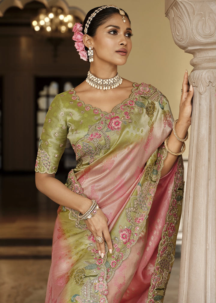 Shades Of Pink Banarasi Silk Saree with Zari, Thread & Sequins Work: Diwali Edit