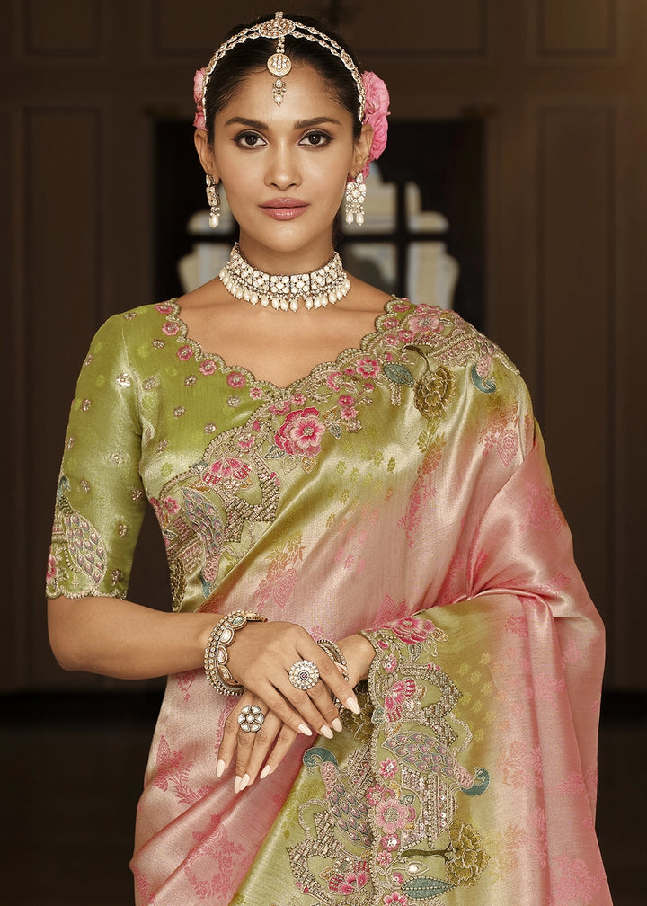 Shades Of Pink Banarasi Silk Saree with Zari, Thread & Sequins Work: Diwali Edit