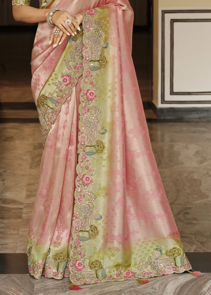 Shades Of Pink Banarasi Silk Saree with Zari, Thread & Sequins Work: Diwali Edit