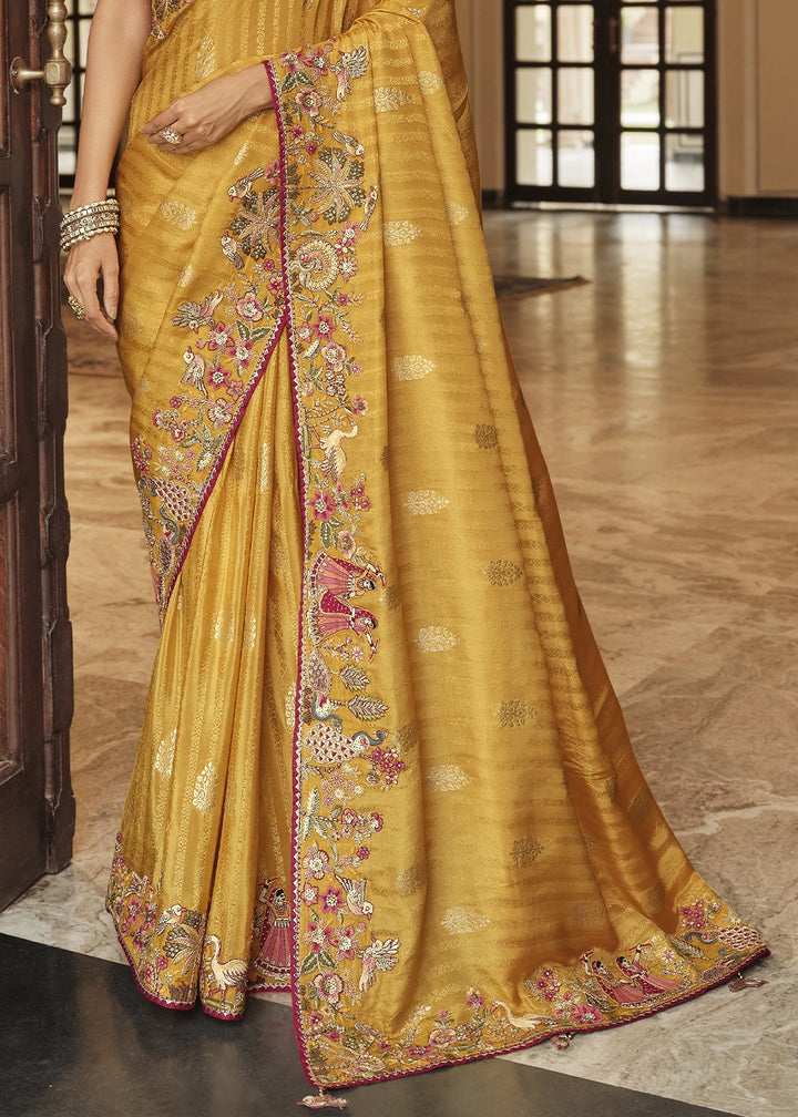 Marigold Orange Banarasi Silk Saree with Zari, Thread & Sequins Work: Diwali Edit