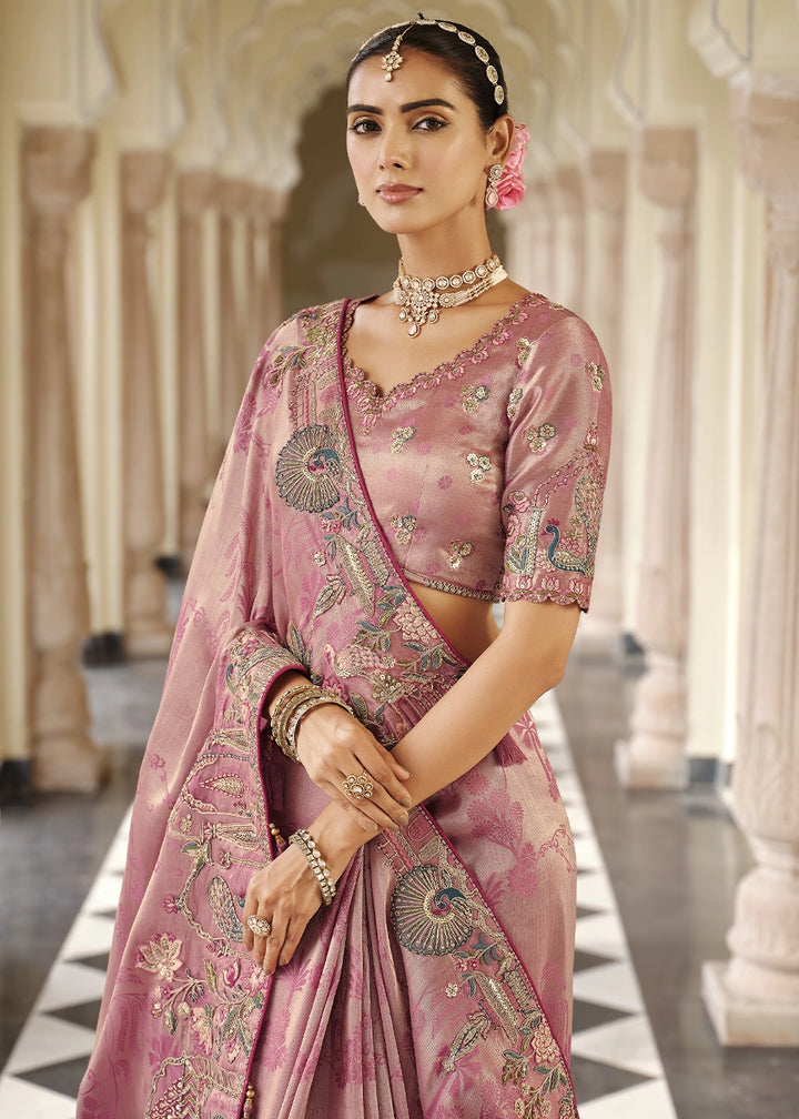 Lavender Purple Banarasi Silk Saree with Zari, Thread & Sequins Work: Diwali Edit