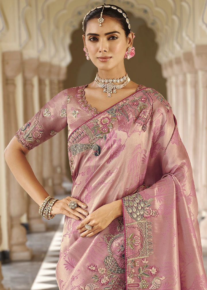 Lavender Purple Banarasi Silk Saree with Zari, Thread & Sequins Work: Diwali Edit