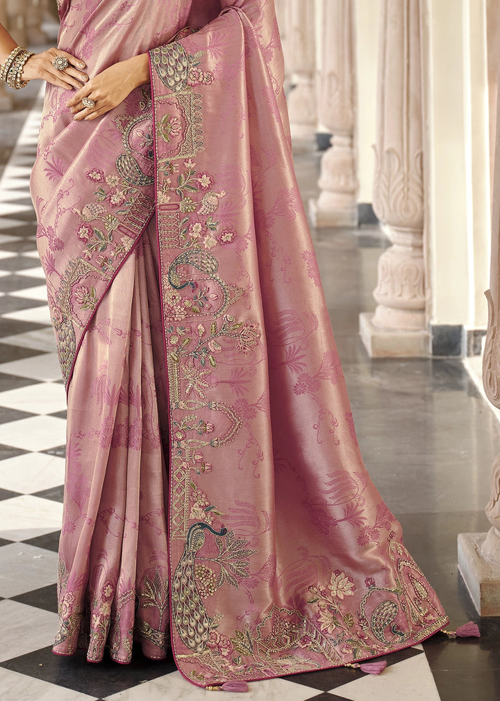 Lavender Purple Banarasi Silk Saree with Zari, Thread & Sequins Work: Diwali Edit