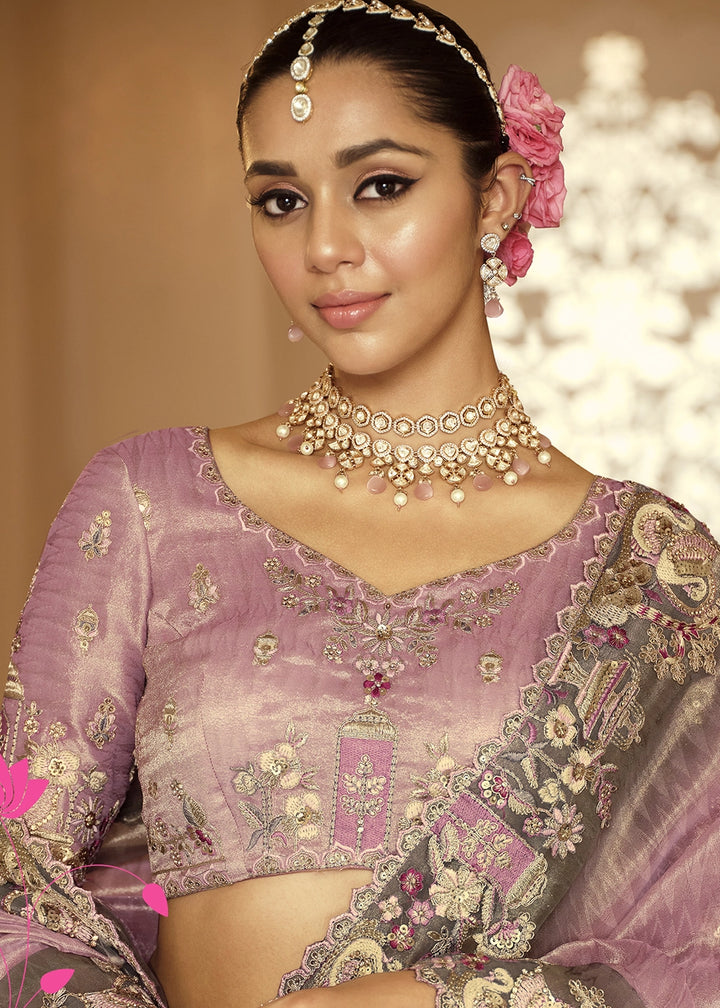 Lilac Purple Banarasi Silk Saree with Zari, Thread & Sequins Work: Diwali Edit