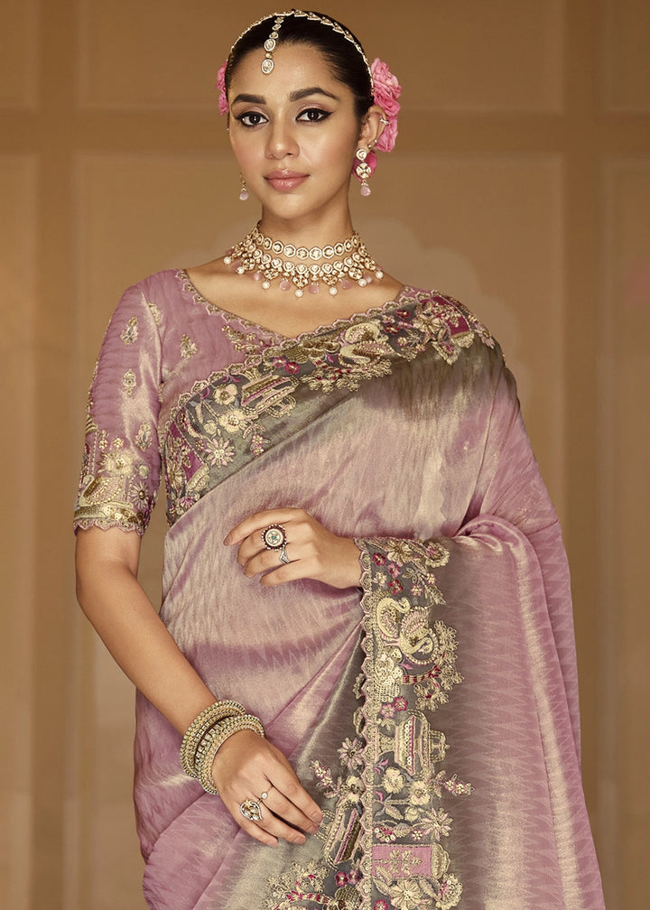 Lilac Purple Banarasi Silk Saree with Zari, Thread & Sequins Work: Diwali Edit