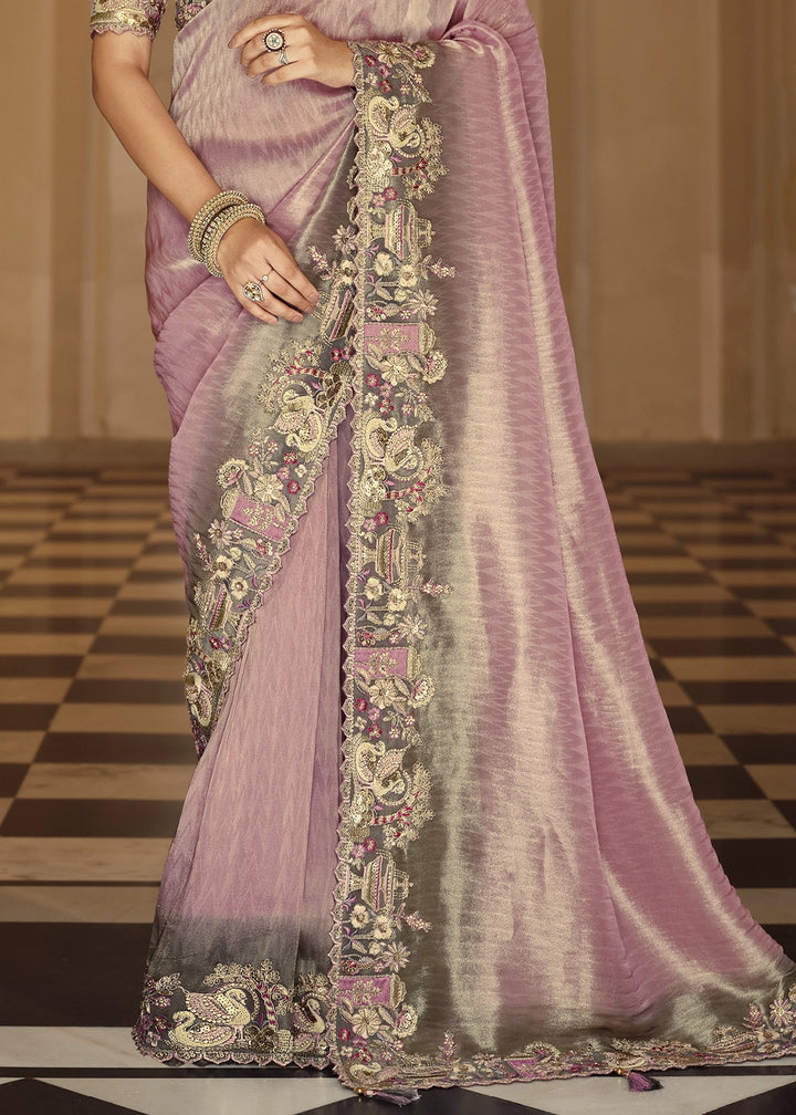 Lilac Purple Banarasi Silk Saree with Zari, Thread & Sequins Work: Diwali Edit