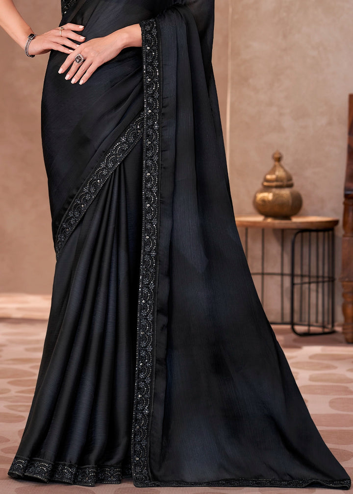Raven Black Ombre Chiffon Saree with Intricately Embroidered Blouse