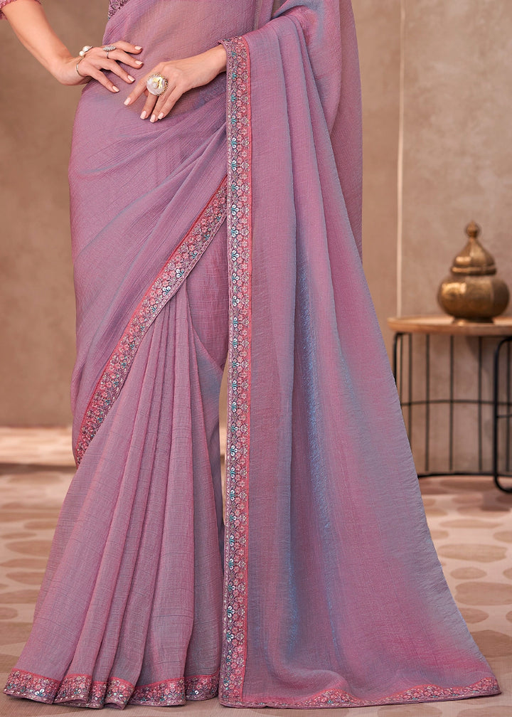 Shining Purple Shaded Saree in Georgette with Embroidered Blouse