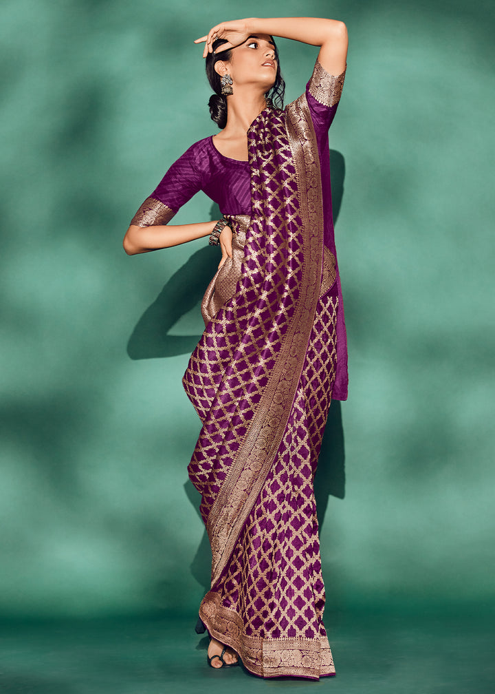 Luxury Palatinate Purple Saree with Digital Prints on Woven Viscose Silk