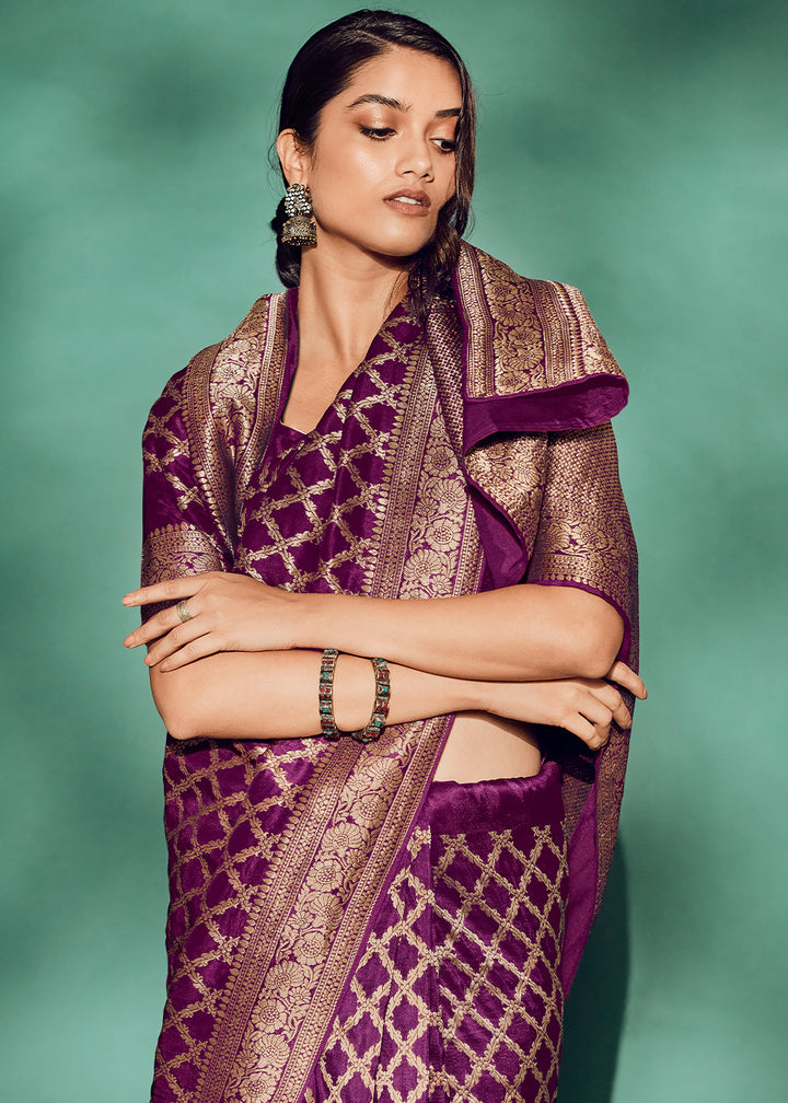 Luxury Palatinate Purple Saree with Digital Prints on Woven Viscose Silk