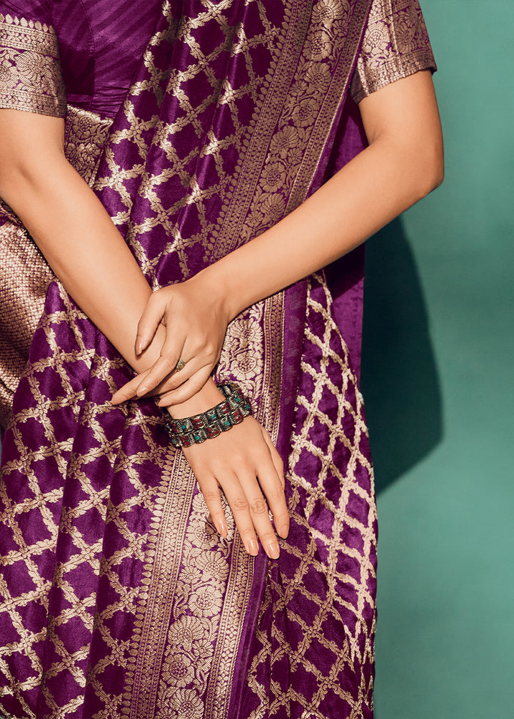 Luxury Palatinate Purple Saree with Digital Prints on Woven Viscose Silk