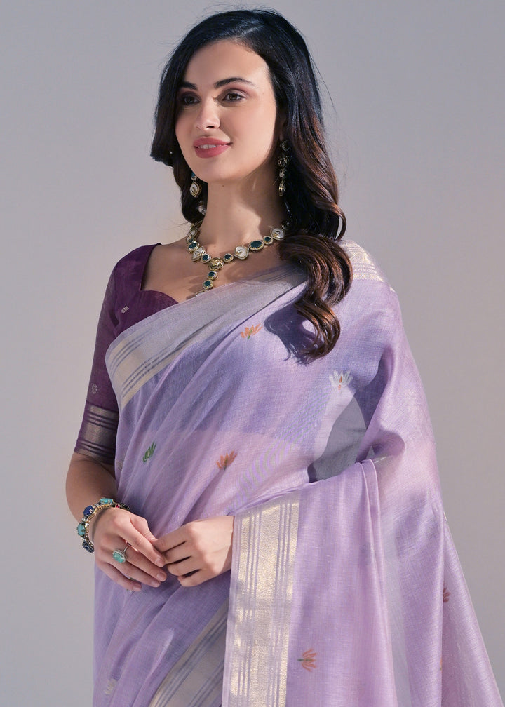 Shades Of Purple Muga Cotton Saree with Intricate Designer Pallu & Butti Weaves