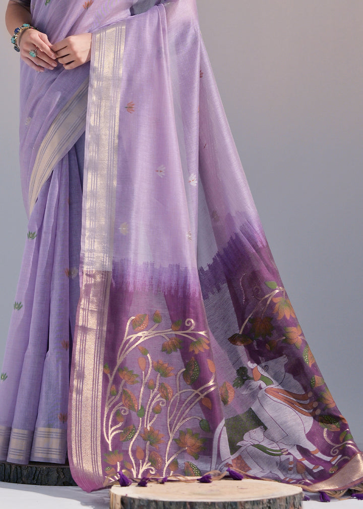 Shades Of Purple Muga Cotton Saree with Intricate Designer Pallu & Butti Weaves