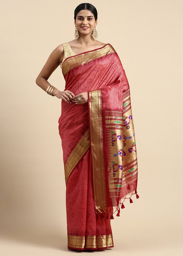 Shades of Red Bandhani Paithani Silk Saree with Exquisite Zari Pallu