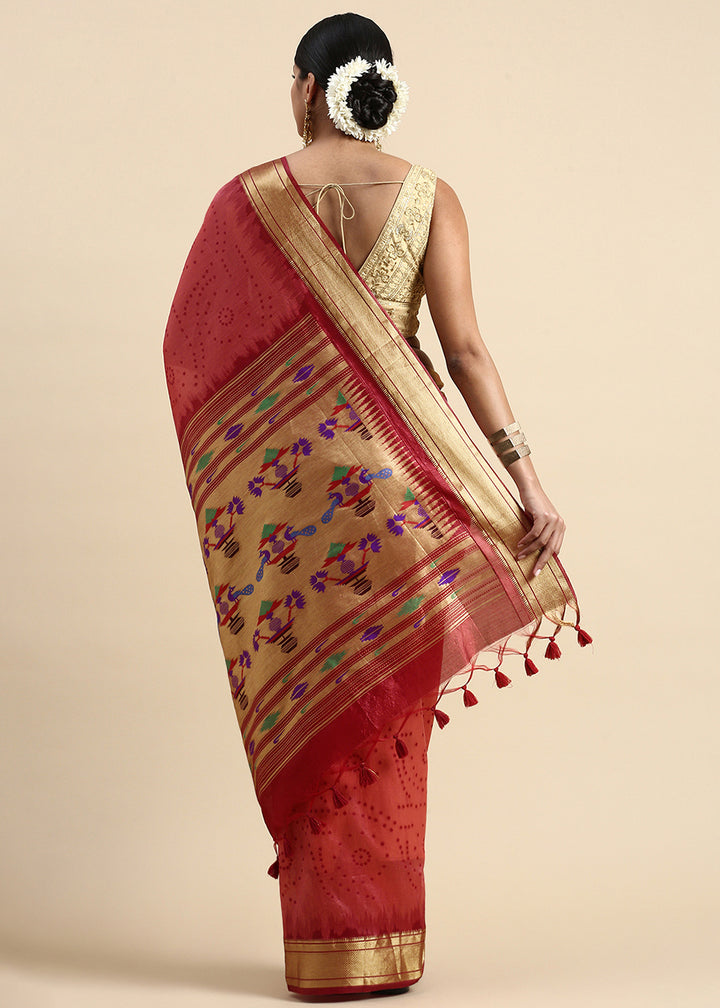 Shades of Red Bandhani Paithani Silk Saree with Exquisite Zari Pallu