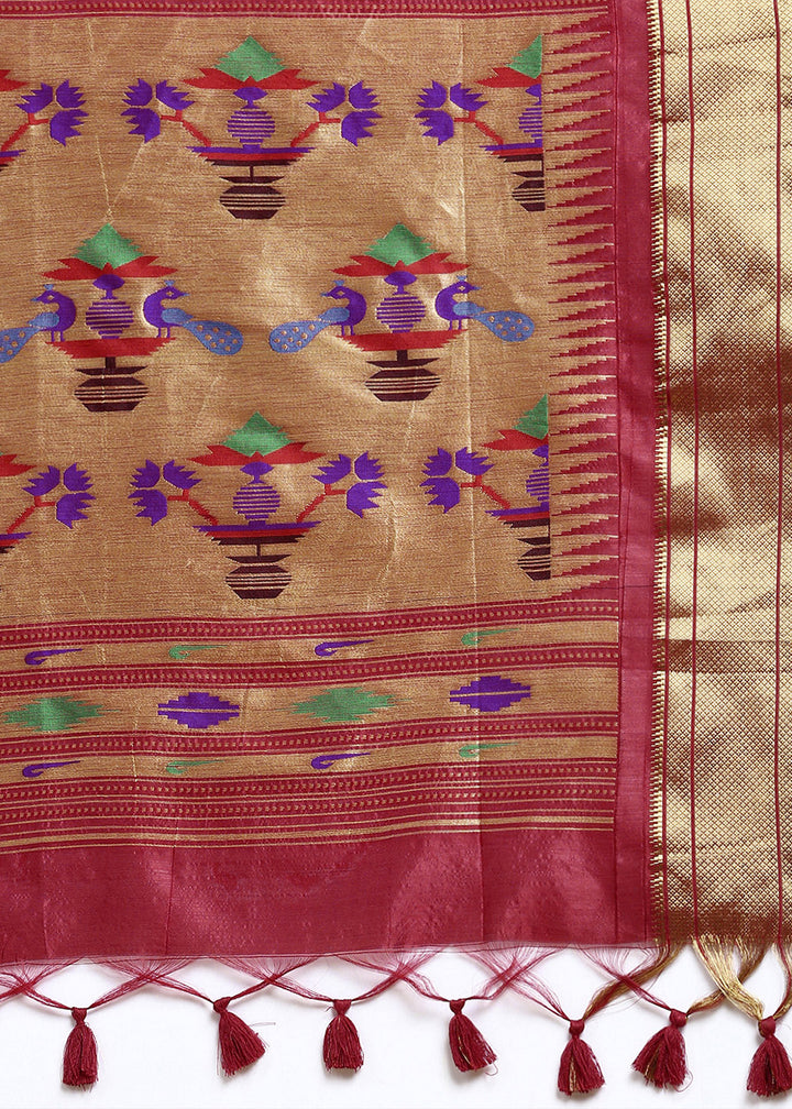 Shades of Red Bandhani Paithani Silk Saree with Exquisite Zari Pallu