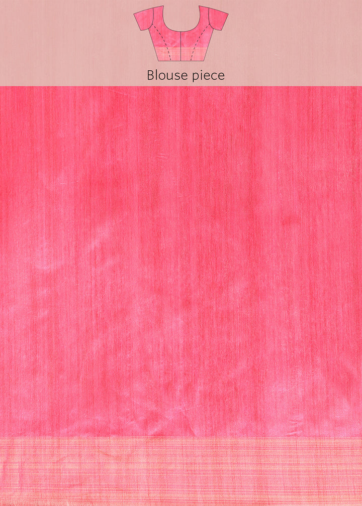 Cream White & Pink Tussar Silk Saree with Classic Temple Border Design