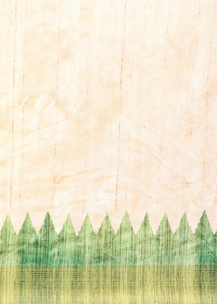 Cream White & Pink Tussar Silk Saree with Classic Temple Border Design