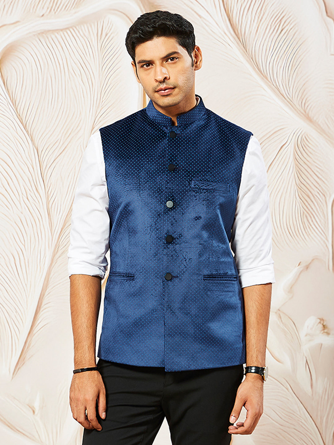 Velvet Polka Dot Sleeveless Nehru Jacket for Men Sarvati – House