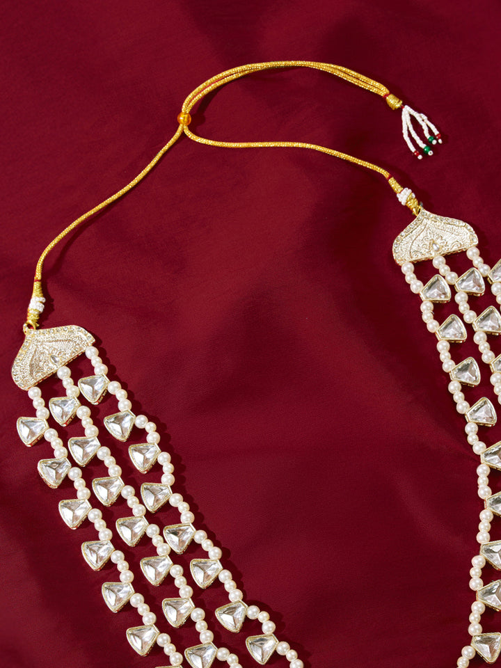 Traditional Men's Wedding Necklace - Cream Silver Rhinestone Pearl Design