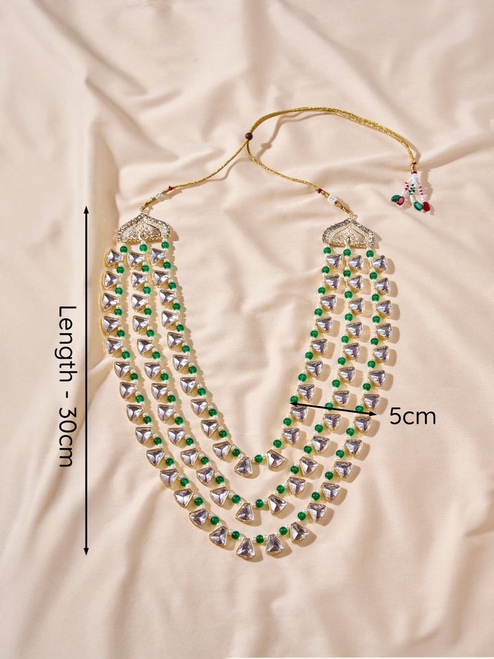 Men's Wedding Necklace - Green Silver Layered Design