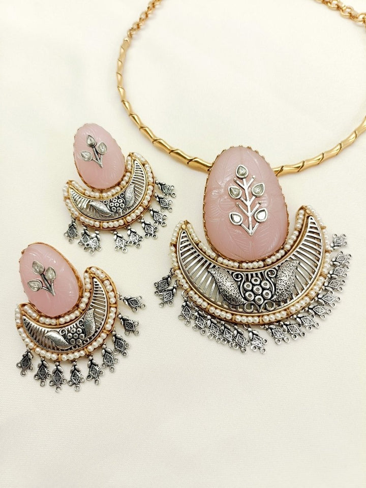 Bhavini Baby Pink Boutique Hasli Styled Necklace Set - House of Sarvati LLC