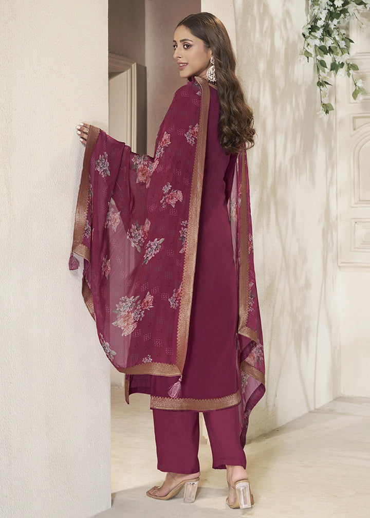 Cardinal Purple Jacquard Dola Silk Suit with Sequin Detailing - House of Sarvati LLC