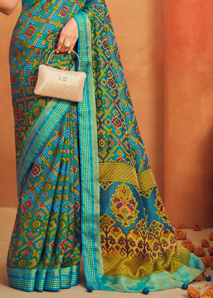 Cerulean Blue Handwoven Zari Georgette Silk Saree - House of Sarvati LLC