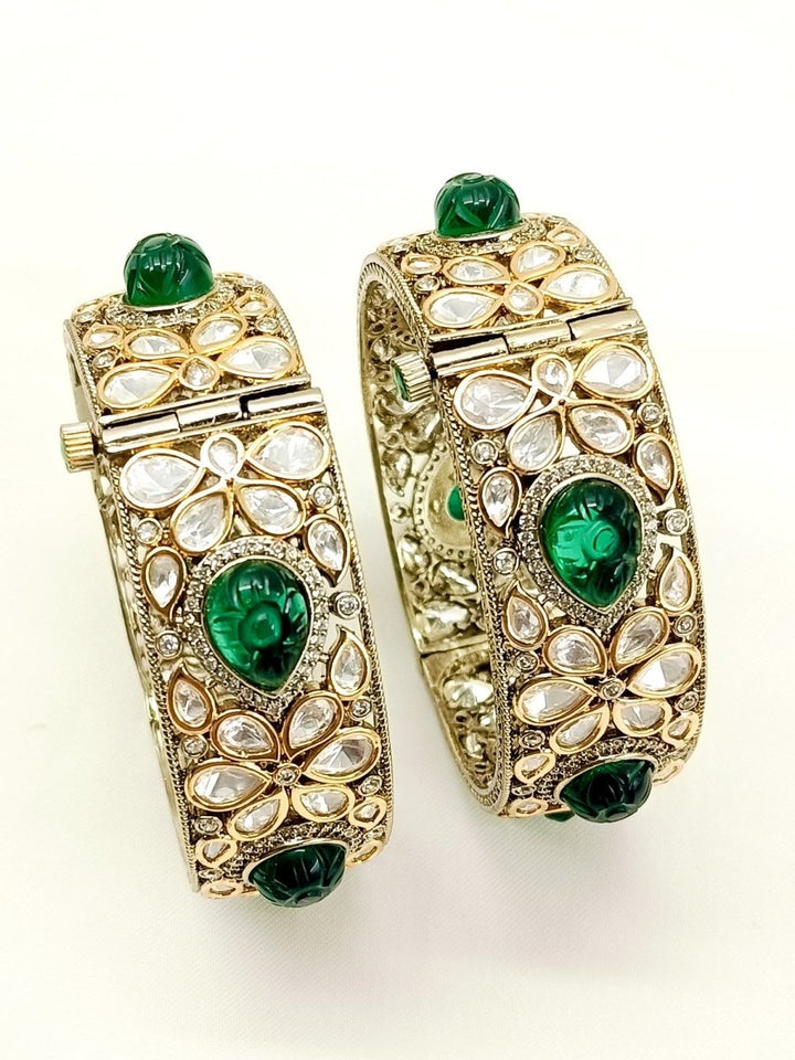 Chadni Green Kundan Bangle Set Of 2 - House of Sarvati LLC