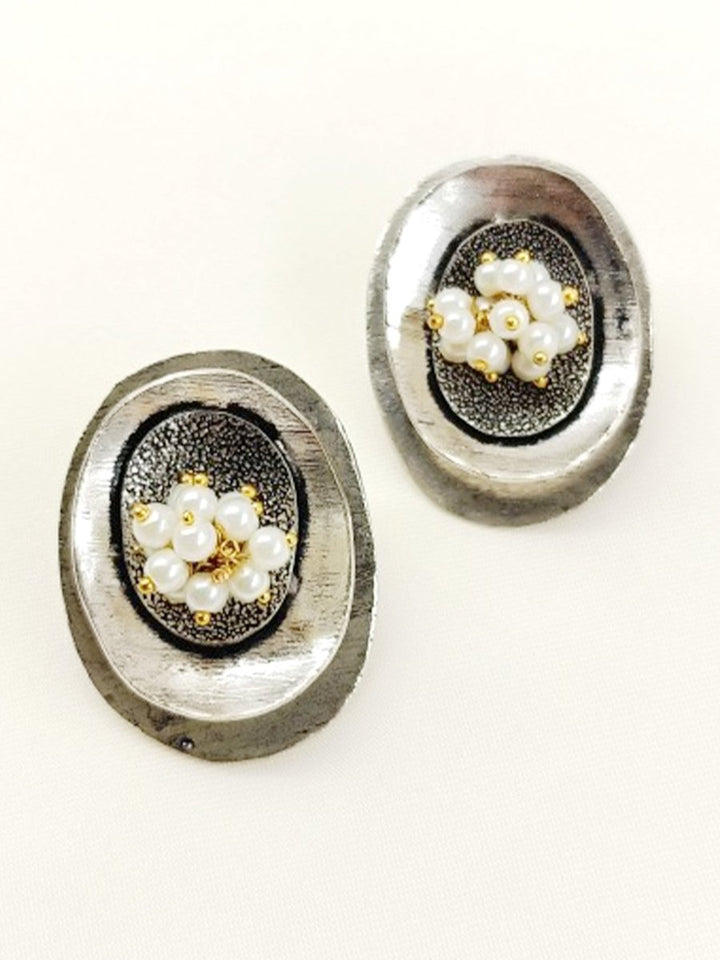 Charushree White Pearl Oxidized Tops - House of Sarvati LLC