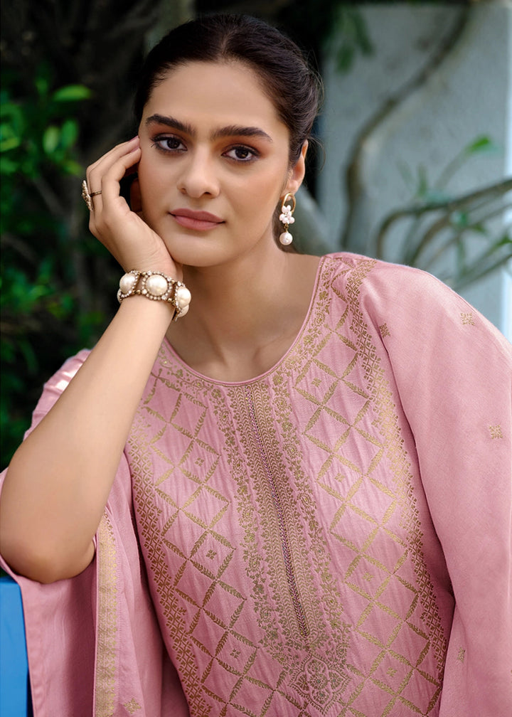Flamingo Pink Viscose Silk Kaftan Set with Handcrafted Details - House of Sarvati LLC