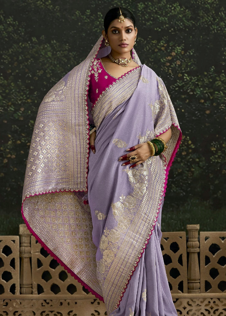 Good Tax Purple Zari Woven Dola Silk Saree with Embroidery Detailing - House of Sarvati LLC