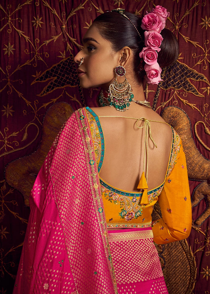 Hot Pink Viscose Silk Saree with Handcrafted Embroidered Blouse - House of Sarvati LLC
