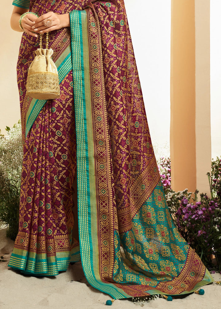 Jam Purple Patola Printed Georgette Silk Saree - House of Sarvati LLC