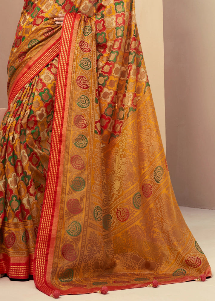 Mustard Yellow Handwoven Zari Georgette Silk Saree - House of Sarvati LLC