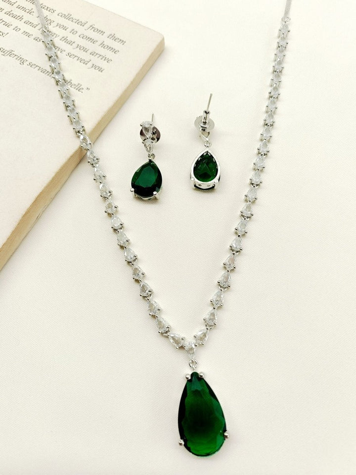 Myla Green American Diamond Necklace Set - House of Sarvati LLC