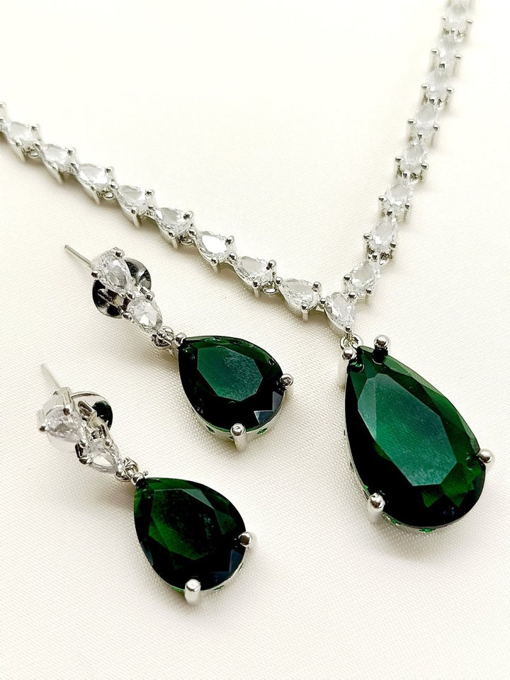 Myla Green American Diamond Necklace Set - House of Sarvati LLC