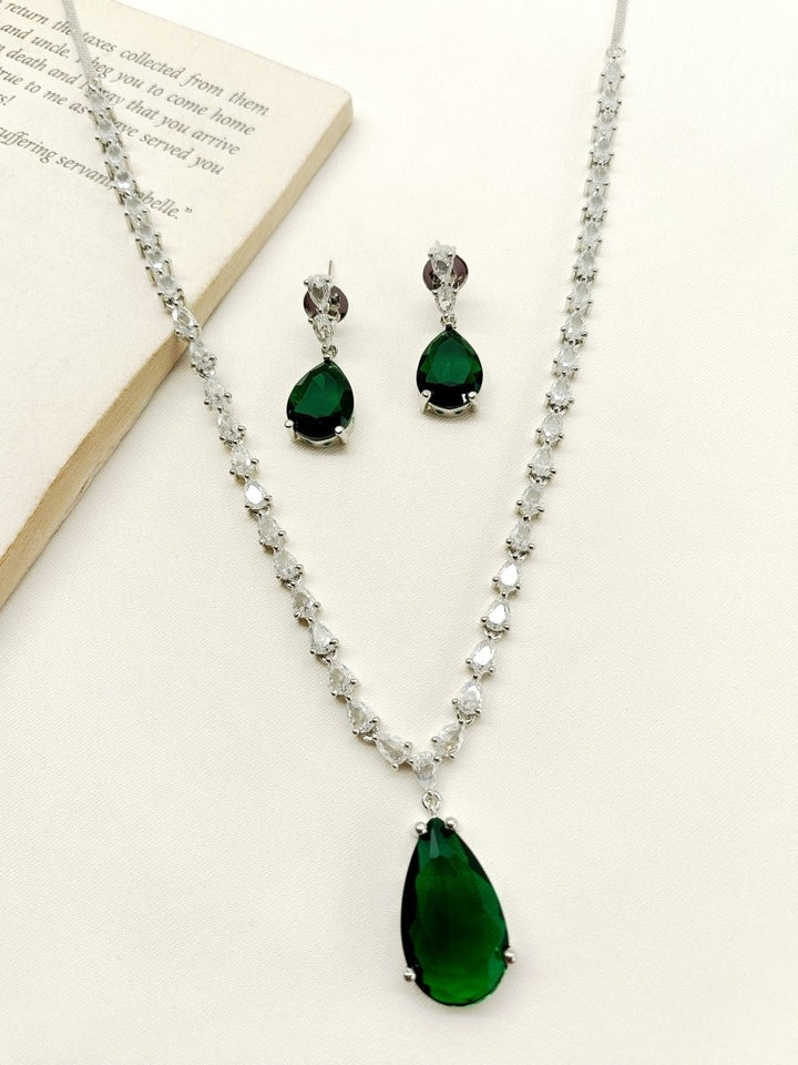 Myla Green American Diamond Necklace Set - House of Sarvati LLC
