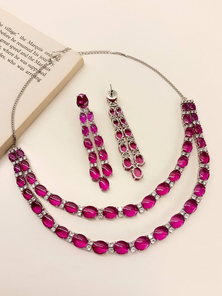 Pahaani Majenta Double Layered American Diamond Set - House of Sarvati LLC