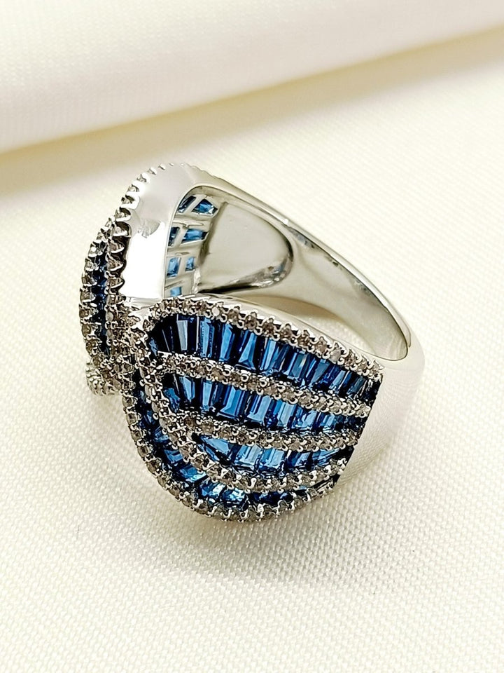 Poonam Blue American Diamond Finger Ring - House of Sarvati LLC